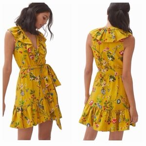 Anthropologie Maeve Strawberry Floral-Wrap Mini Dress Sz XL Cottagecore Boho EUC